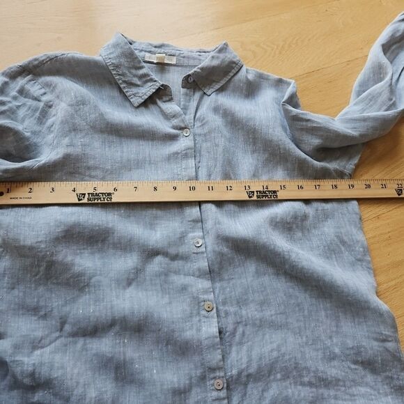 Eileen Fisher Small Organic Linen/Linen Button Long Sleeve Shirt Blue MINT - Picture 12 of 13